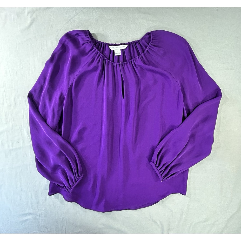 Diane von Furstenberg vibrant purple, long-sleeve silk blouse women's medium